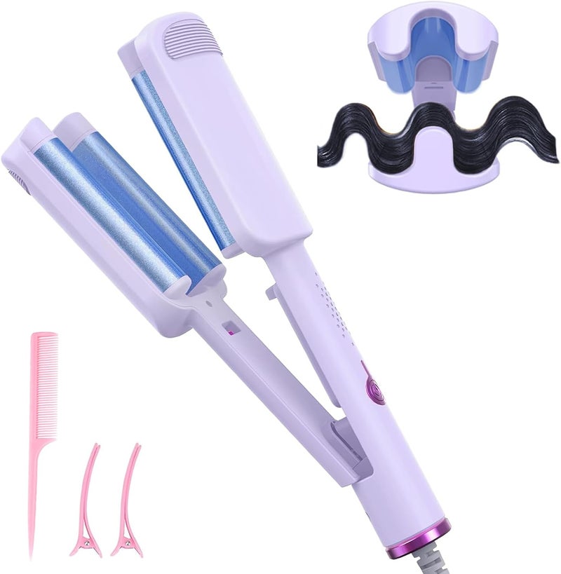 UJIO Hair Crimper for Women, 3 Barrel Beach Waver Curling Iron with 4 Temp Adjustable, Dual Voltage, Anti-Scald, Travel Lock, Fast Heating Crimper Hair Tool for All Hair Types (Purple) - Image 1